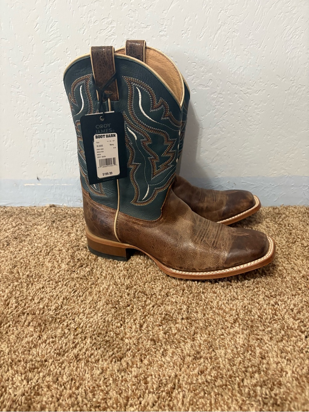Cody James Men’s Brown Leather Western Boots with Teal Shaft